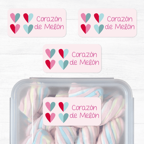 Corazones Etiqueta Diseño Rectangular Cochinita Vinil 8700