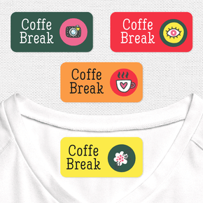 Coffe Break Etiqueta Para Ropa Planchado Diseño Rectangular