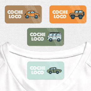 Coche Loco Etiqueta Para Ropa Planchado Diseño Rectangular