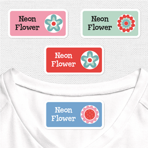 Neon Flower Etiqueta Para Ropa Planchado Diseño Rectangular