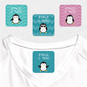 Pinguinos Etiqueta Para Ropa Planchado Diseño Cuadrada