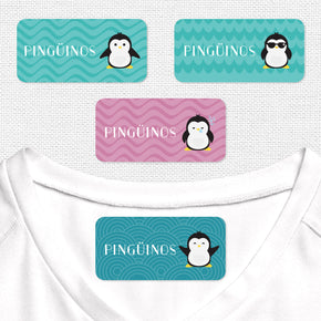 Pinguinos Etiqueta Para Ropa Planchado Diseño Rectangular
